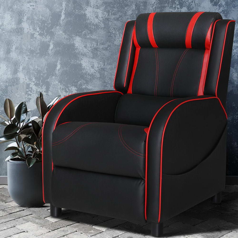 Artiss Recliner Chair Gaming Chair Leather Black Serik-Health &amp; Beauty > Massage-PEROZ Accessories