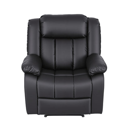 Artiss Manual Massage Recliner Chair for Living Room, Leather Sofa Lounge Reclining Chair with 2 USB Port, 160° Recline Reading Chair with 20CM Wide Armrests, 8 Point Vibration &amp; Lumbar Heat, Black-Furniture > Bar Stools &amp; Chairs > Arm Chairs &amp; Recliners-PEROZ Accessories