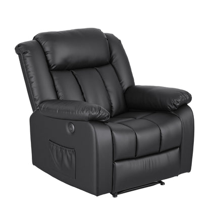 Artiss Manual Massage Recliner Chair for Living Room, Leather Sofa Lounge Reclining Chair with 2 USB Port, 160° Recline Reading Chair with 20CM Wide Armrests, 8 Point Vibration &amp; Lumbar Heat, Black-Furniture > Bar Stools &amp; Chairs > Arm Chairs &amp; Recliners-PEROZ Accessories