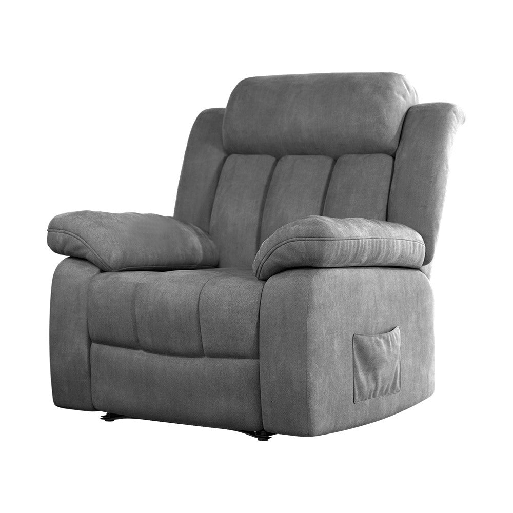 Artiss Recliner Chair Electric Massage Chair Velvet Lounge Sofa Heated Grey-Furniture &gt; Living Room-PEROZ Accessories