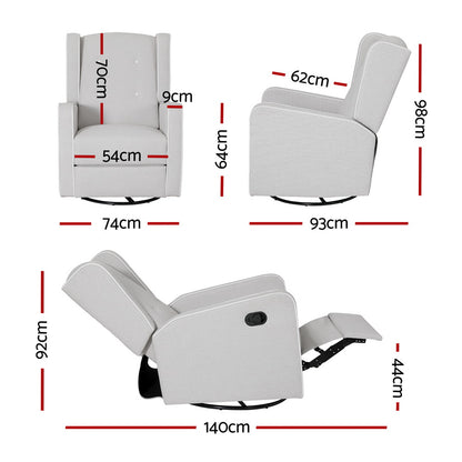 Artiss Recliner Armchair 360Â° Swivel Grey Fabric-Furniture &gt; Bar Stools &amp; Chairs-PEROZ Accessories