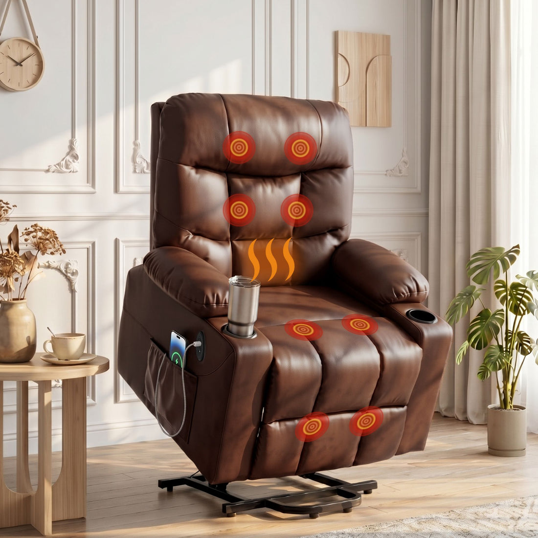 Artiss Recliner Chair Lift Assist Heated Massage Chair Leather Claude-Furniture > Bar Stools &amp; Chairs-PEROZ Accessories