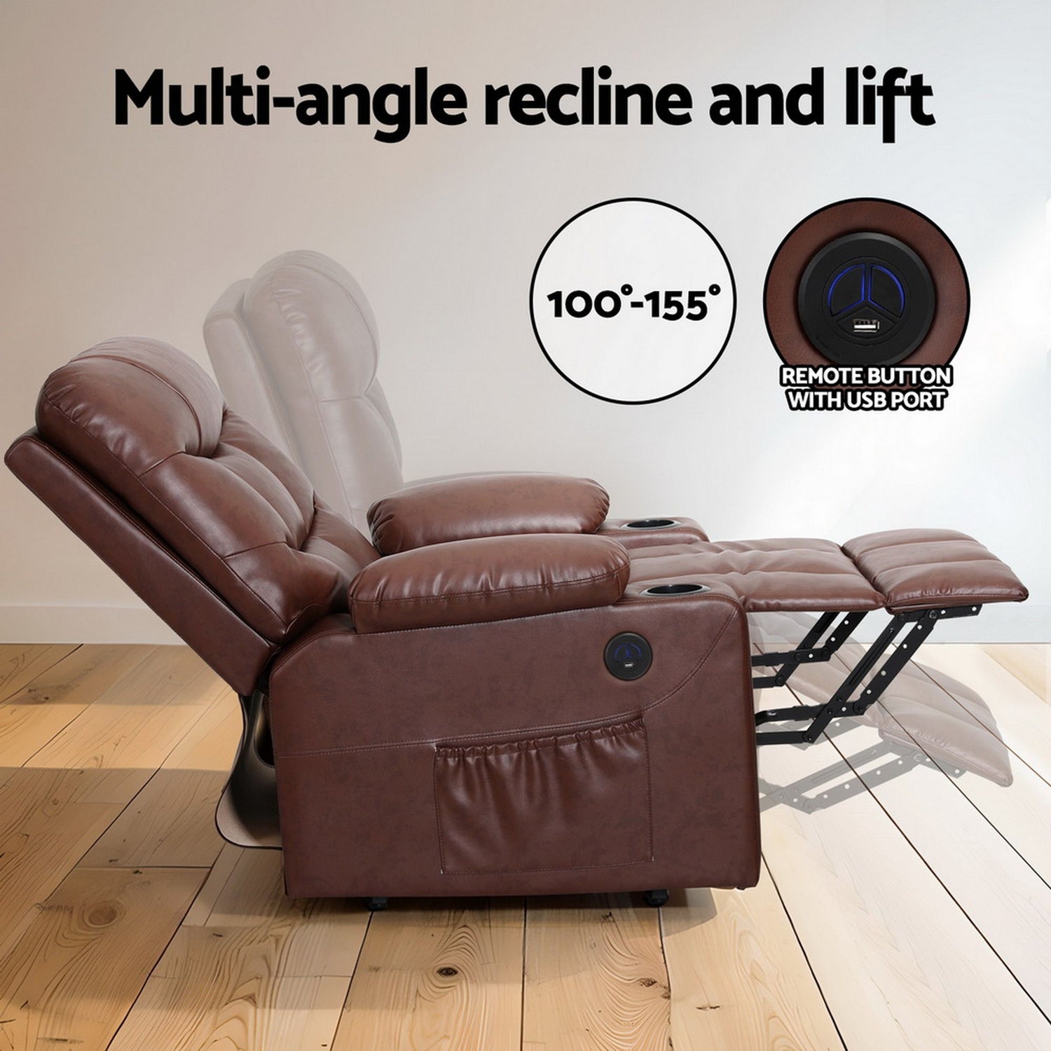 Artiss Recliner Chair Lift Assist Heated Massage Chair Leather Claude-Furniture > Bar Stools &amp; Chairs-PEROZ Accessories