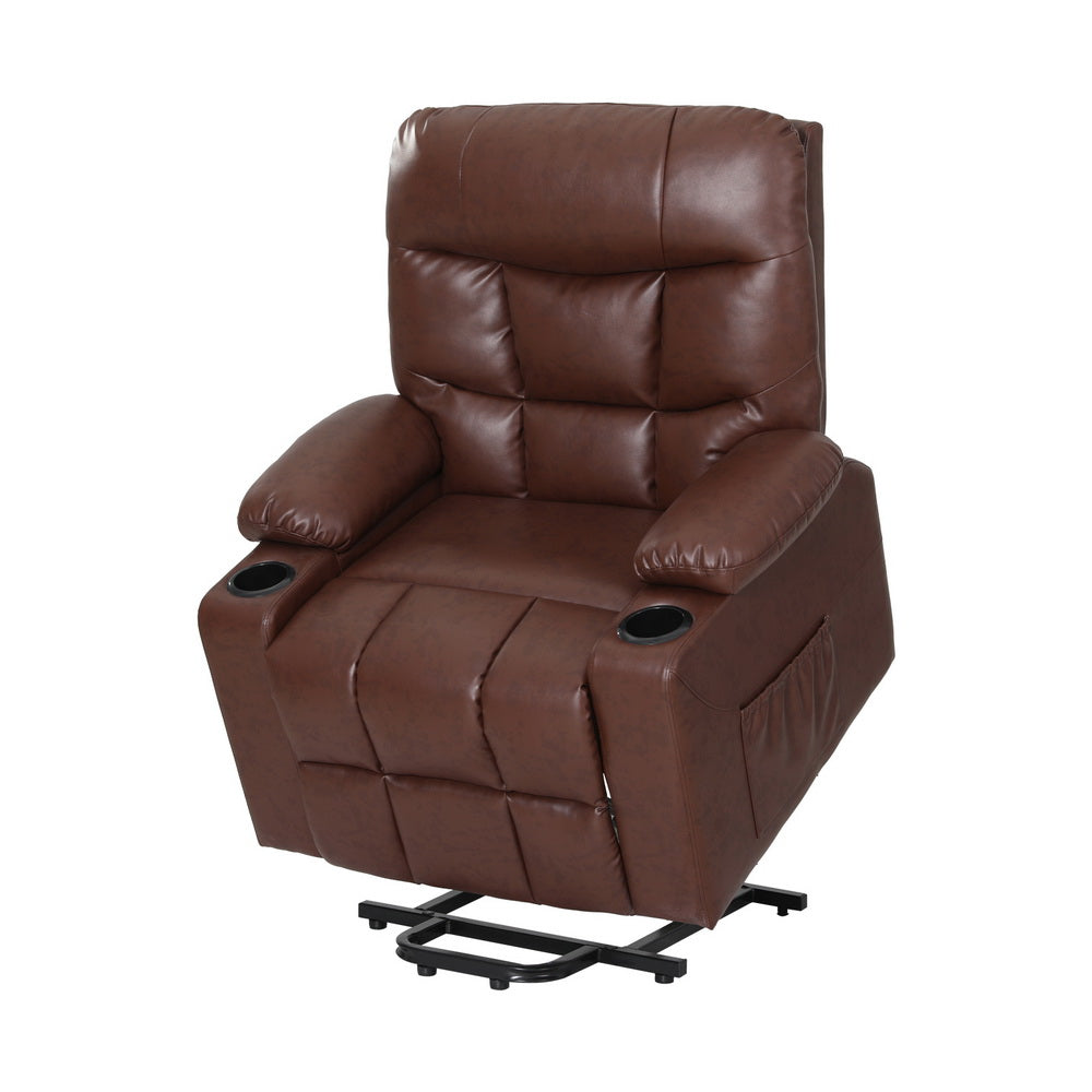 Artiss Recliner Chair Lift Assist Heated Massage Chair Leather Claude-Furniture &gt; Bar Stools &amp; Chairs-PEROZ Accessories