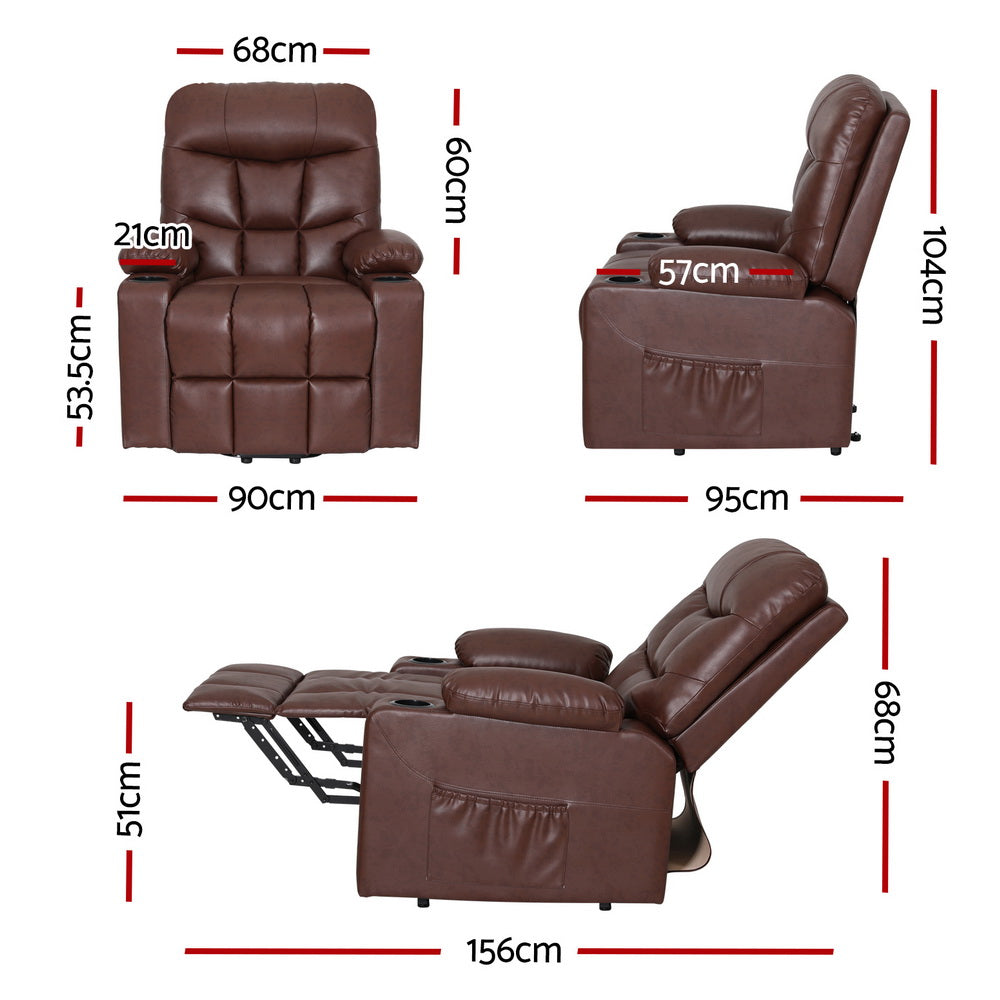 Artiss Recliner Chair Lift Assist Heated Massage Chair Leather Claude-Furniture &gt; Bar Stools &amp; Chairs-PEROZ Accessories