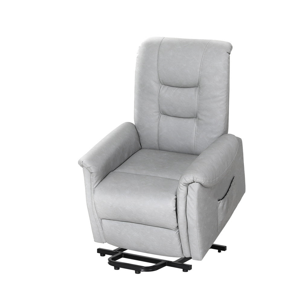 Artiss Recliner Chair Lift Assist Chair Grey Leather-Furniture &gt; Bar Stools &amp; Chairs-PEROZ Accessories