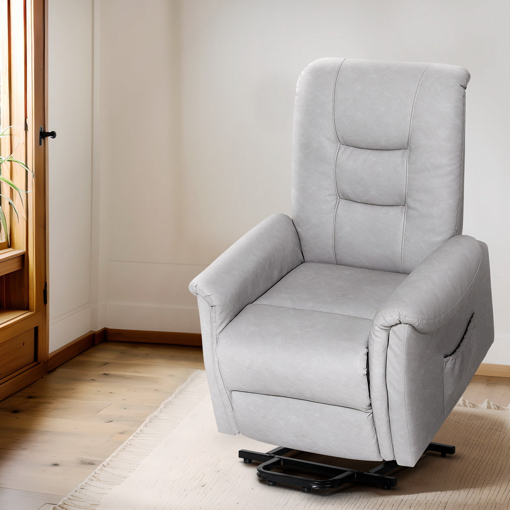 Artiss Recliner Chair Lift Assist Chair Leather Grey-Furniture > Bar Stools &amp; Chairs-PEROZ Accessories