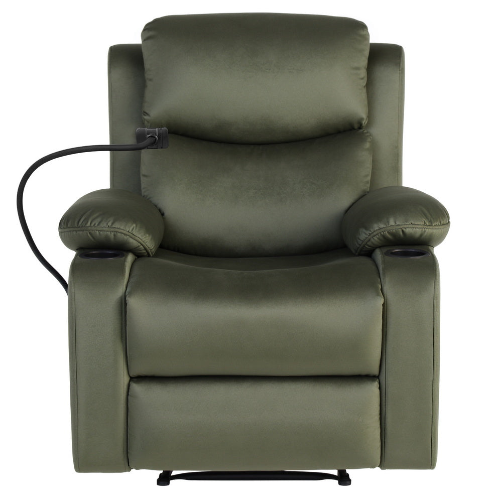 Artiss Recliner Chair Heated Massage Chair with Phone Holder Velvet-Furniture &gt; Bar Stools &amp; Chairs &gt; Arm Chairs &amp; Recliners-PEROZ Accessories