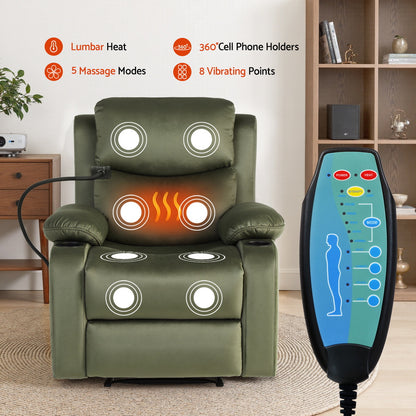 Artiss Recliner Chair Heated Massage Chair with Phone Holder Velvet-Furniture &gt; Bar Stools &amp; Chairs &gt; Arm Chairs &amp; Recliners-PEROZ Accessories