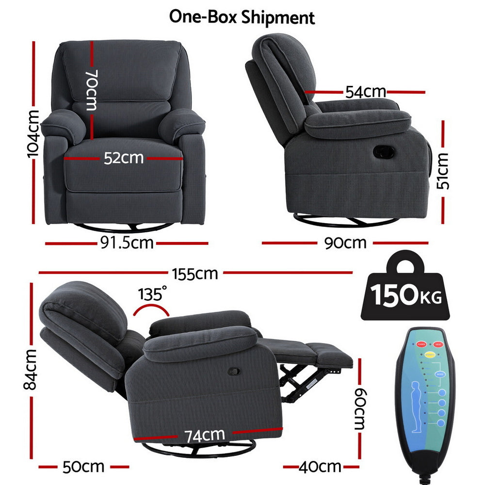 Artiss Rocking Recliner Chair 360 Swivel Massage Heated Reclining Chairs-Furniture &gt; Bar Stools &amp; Chairs &gt; Arm Chairs &amp; Recliners-PEROZ Accessories