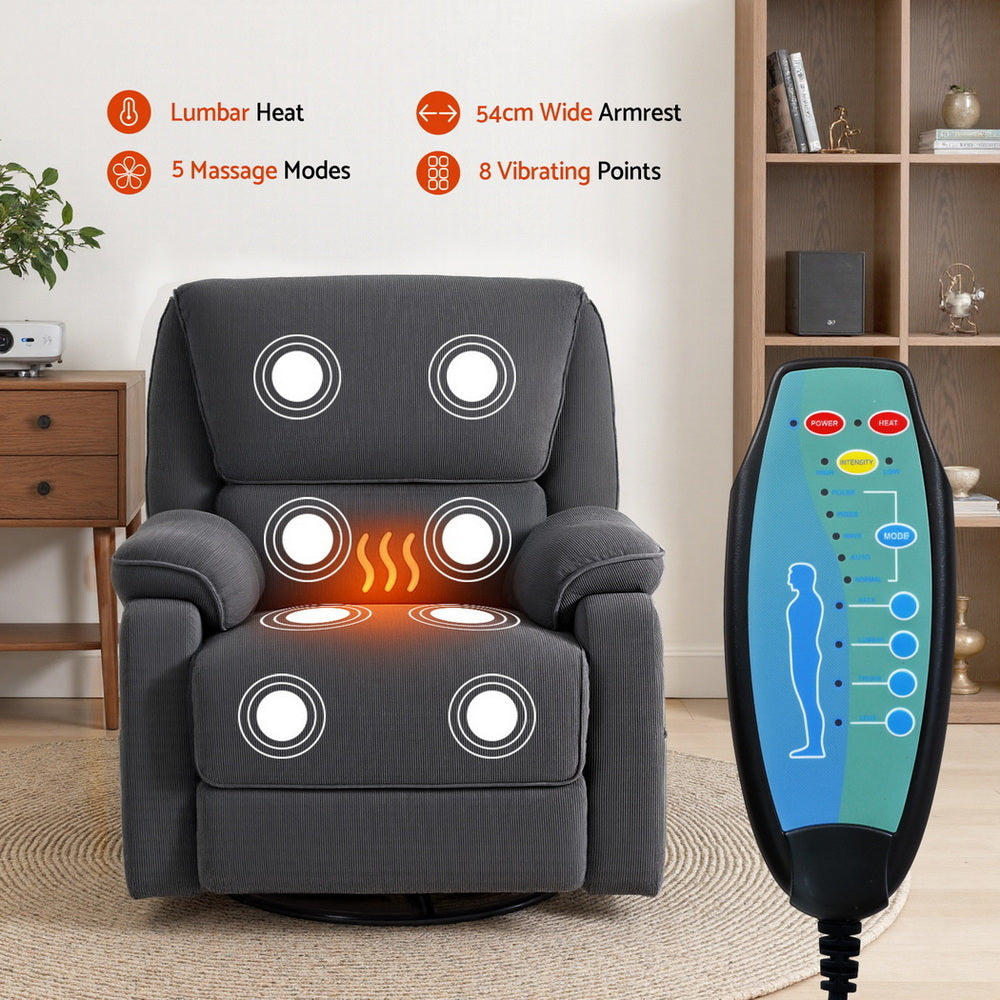 Artiss Rocking Recliner Chair 360 Swivel Massage Heated Reclining Chairs-Furniture &gt; Bar Stools &amp; Chairs &gt; Arm Chairs &amp; Recliners-PEROZ Accessories