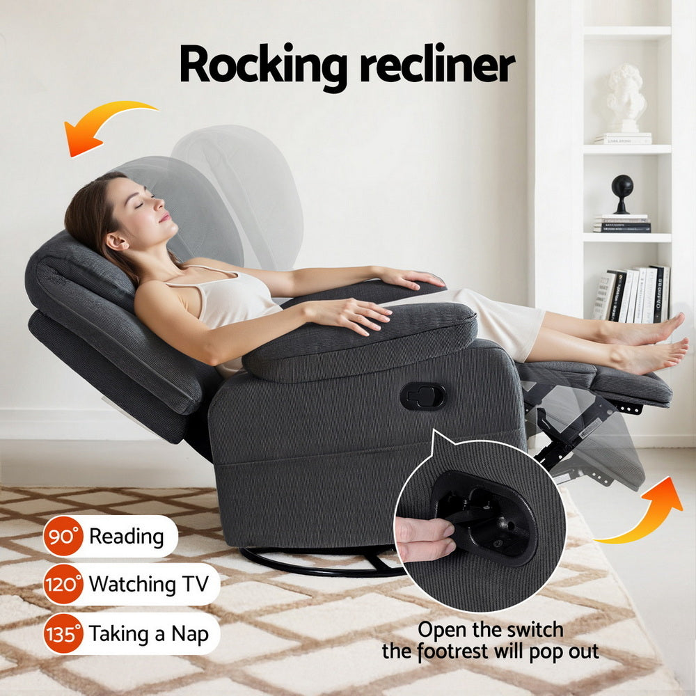 Artiss Rocking Recliner Chair 360 Swivel Massage Heated Reclining Chairs-Furniture &gt; Bar Stools &amp; Chairs &gt; Arm Chairs &amp; Recliners-PEROZ Accessories