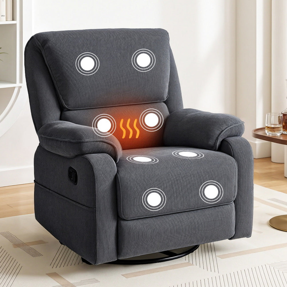 Artiss Rocking Recliner Chair 360 Swivel Massage Heated Reclining Chairs-Furniture &gt; Bar Stools &amp; Chairs &gt; Arm Chairs &amp; Recliners-PEROZ Accessories