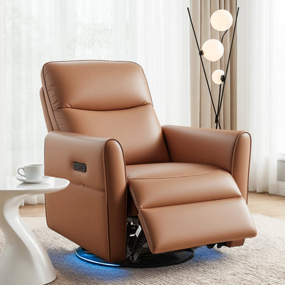 Artiss Swivel Recliner Chair Leather Rocking Reclining Sofa with Charging Ports LED Brown-Furniture > Bar Stools &amp; Chairs > Arm Chairs &amp; Recliners-PEROZ Accessories