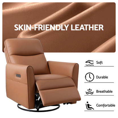 Artiss Swivel Recliner Chair Leather Rocking Reclining Sofa with Charging Ports LED Brown-Furniture > Bar Stools &amp; Chairs > Arm Chairs &amp; Recliners-PEROZ Accessories