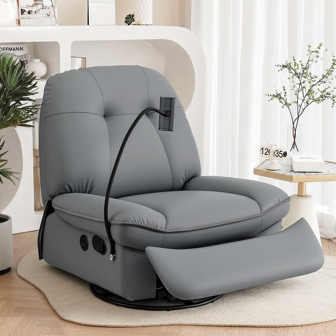 Artiss Manual Swivel Rocker Recliner with USB Ports Rocking Chair Nursery Sofa Lounge-Furniture > Bar Stools &amp; Chairs > Arm Chairs &amp; Recliners-PEROZ Accessories