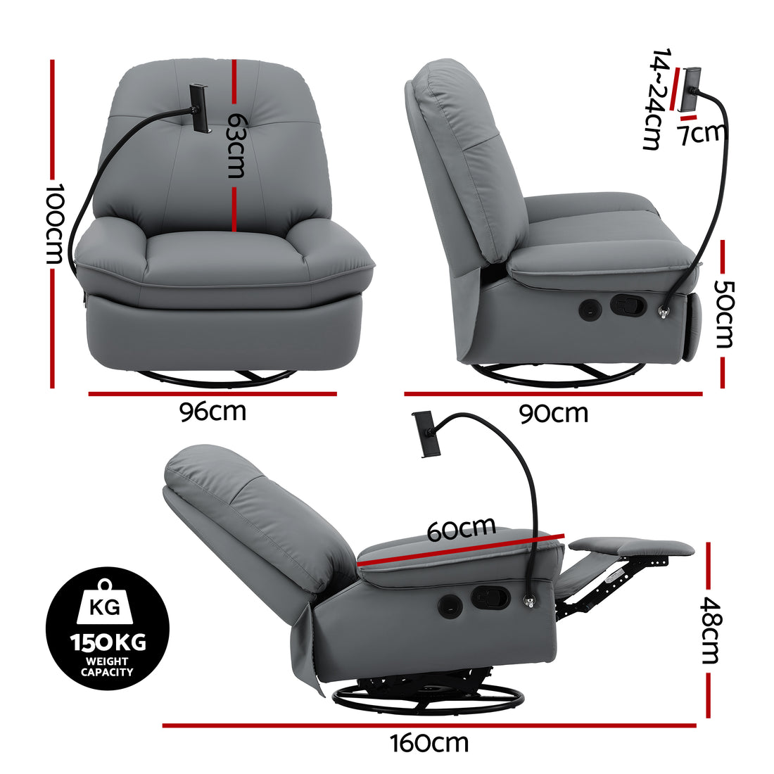 Artiss Manual Swivel Rocker Recliner with USB Ports Rocking Chair Nursery Sofa Lounge-Furniture > Bar Stools &amp; Chairs > Arm Chairs &amp; Recliners-PEROZ Accessories