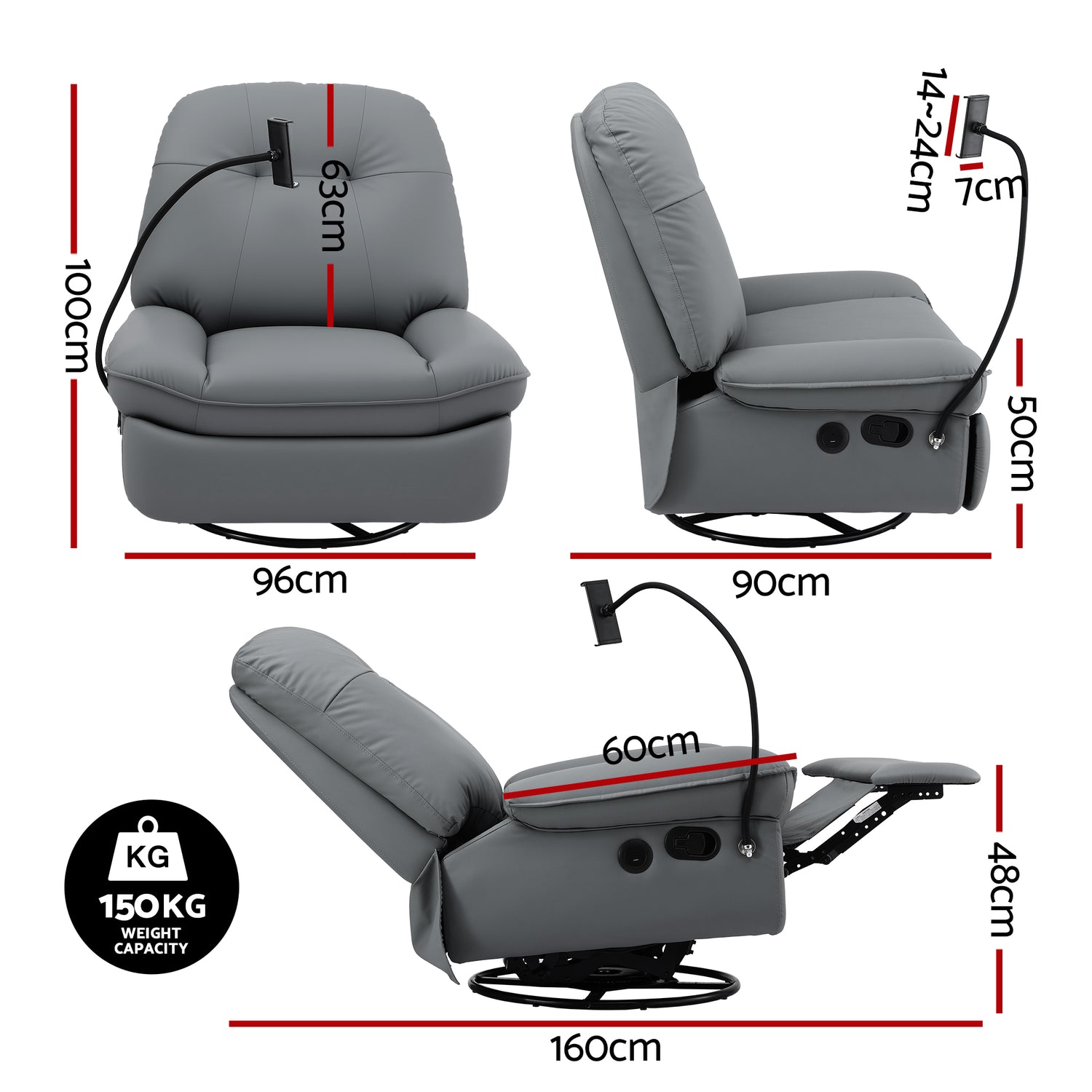 Artiss Manual Swivel Rocker Recliner with USB Ports Rocking Chair Nursery Sofa Lounge-Furniture > Bar Stools &amp; Chairs > Arm Chairs &amp; Recliners-PEROZ Accessories