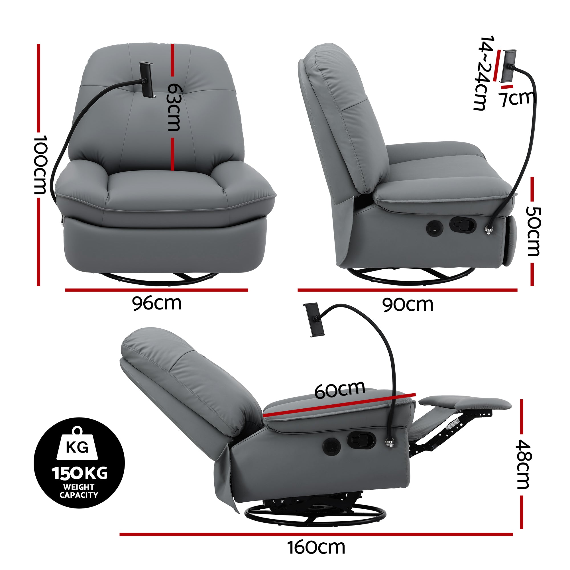 Artiss Manual Swivel Rocker Recliner with USB Ports Rocking Chair Nursery Sofa Lounge-Furniture > Bar Stools &amp; Chairs > Arm Chairs &amp; Recliners-PEROZ Accessories
