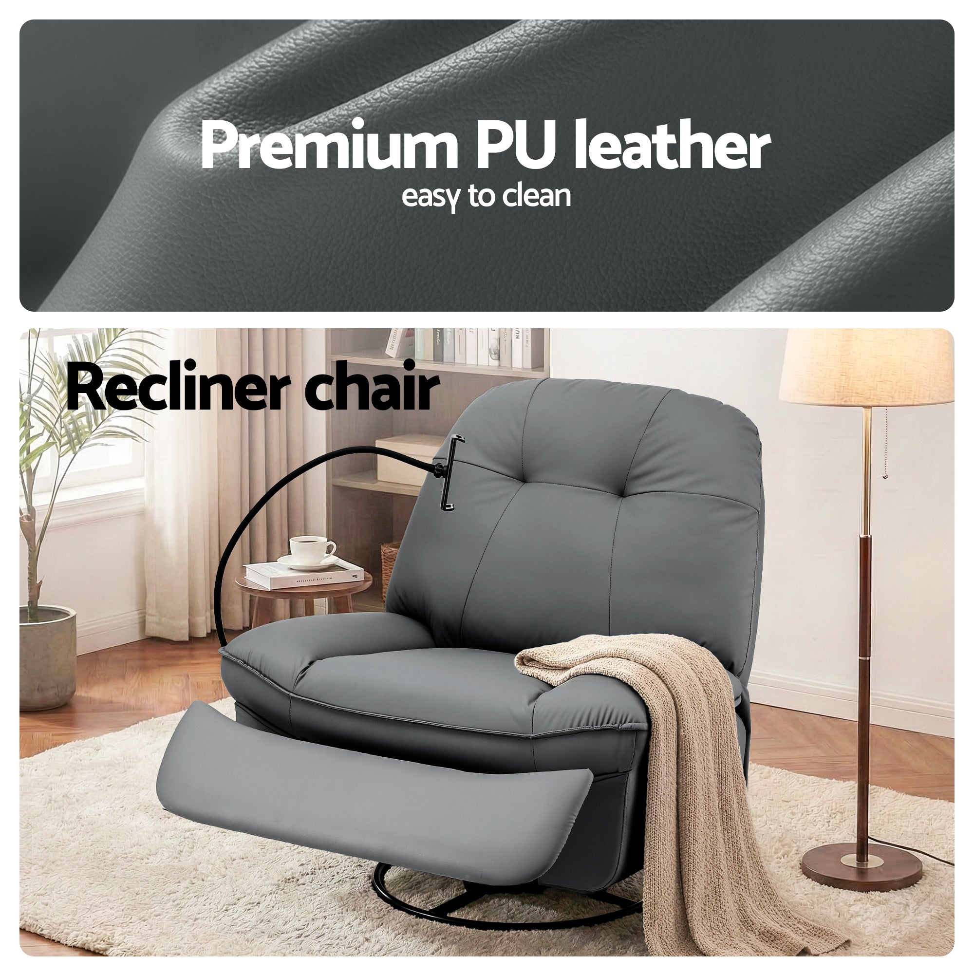Artiss Manual Swivel Rocker Recliner with USB Ports Rocking Chair Nursery Sofa Lounge-Furniture > Bar Stools &amp; Chairs > Arm Chairs &amp; Recliners-PEROZ Accessories