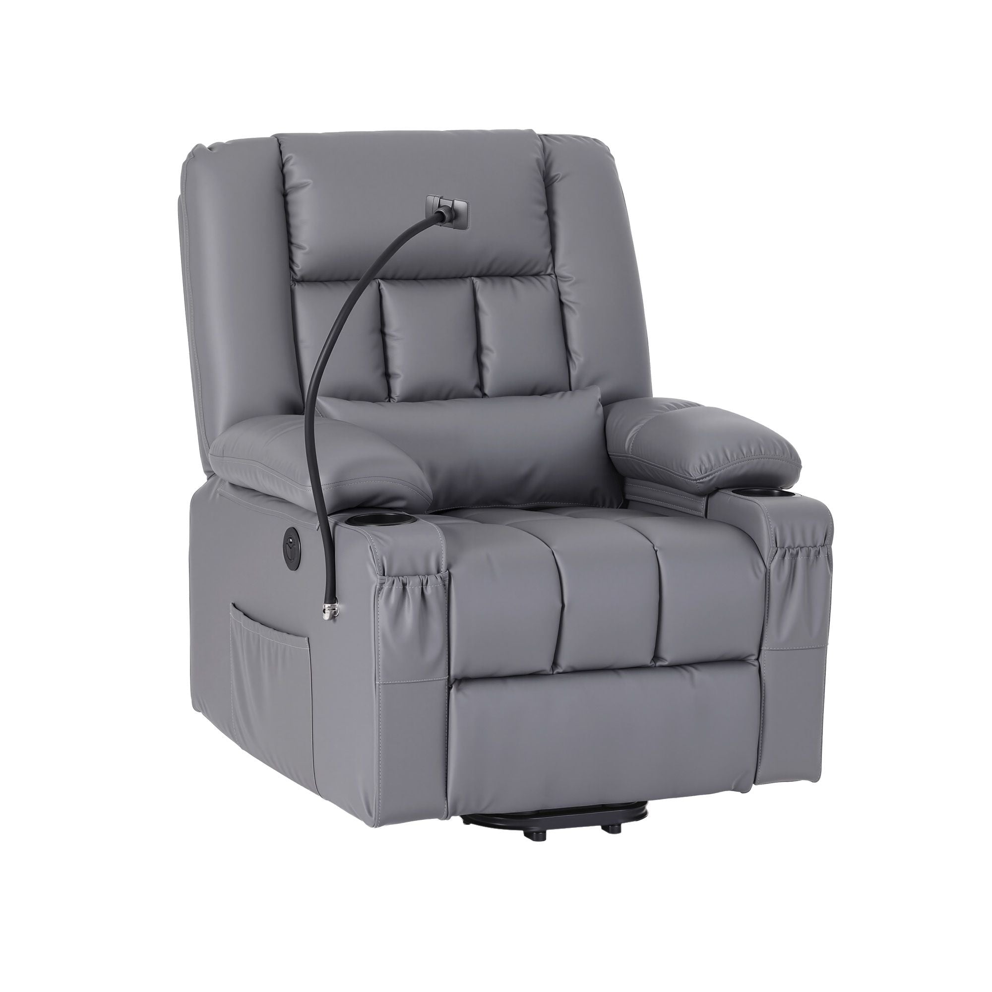 Artiss Power Lift Recliner Chair with Massage and Heat for Elderly, Electric Sofa Reclining Chair with USB and Phone Holder, PU Leather Comfy Armchair for Living Room, 2 Cup Holder &amp; 4 Pockets, Grey