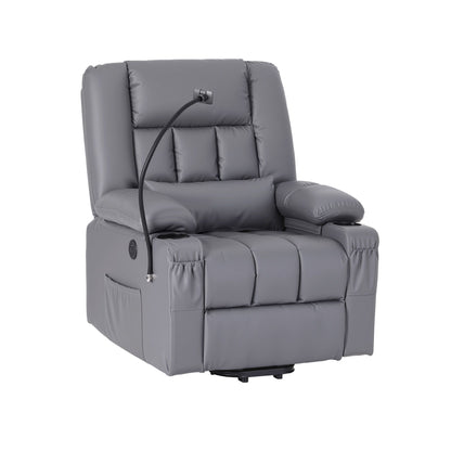 Artiss Power Lift Recliner Chair with Massage and Heat for Elderly, Electric Sofa Reclining Chair with USB and Phone Holder, PU Leather Comfy Armchair for Living Room, 2 Cup Holder &amp; 4 Pockets, Grey