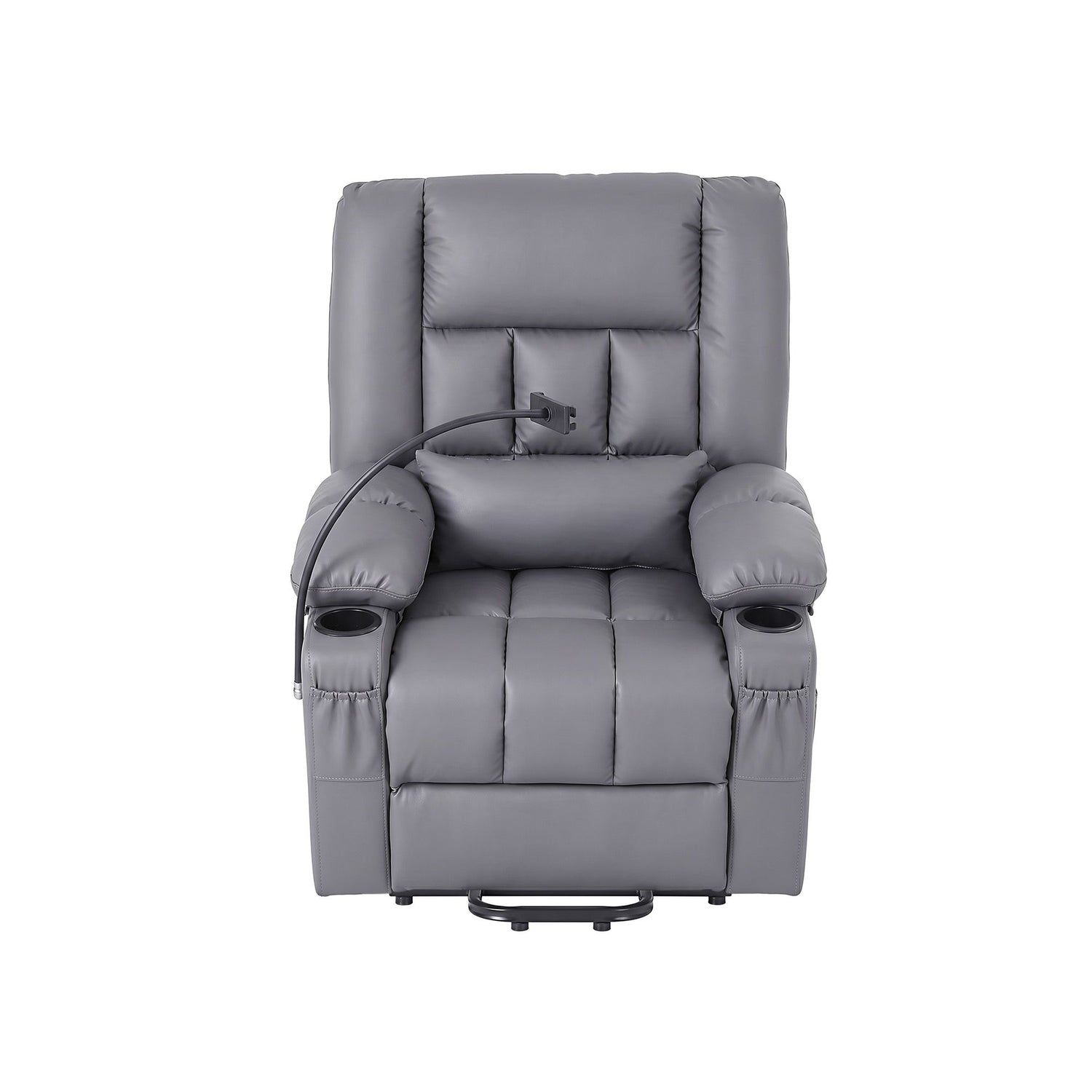 Artiss Power Lift Recliner Chair with Massage and Heat for Elderly, Electric Sofa Reclining Chair with USB and Phone Holder, PU Leather Comfy Armchair for Living Room, 2 Cup Holder &amp; 4 Pockets, Grey
