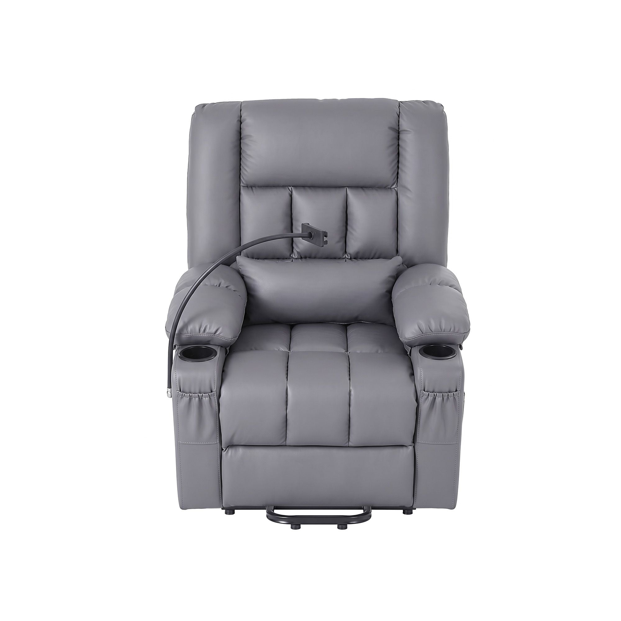 Artiss Power Lift Recliner Chair with Massage and Heat for Elderly, Electric Sofa Reclining Chair with USB and Phone Holder, PU Leather Comfy Armchair for Living Room, 2 Cup Holder &amp; 4 Pockets, Grey