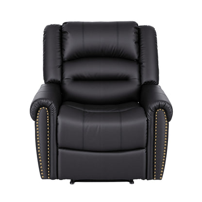 Artiss Leather Manual Recliner Chair with USB Charge Port, Overstuffed Armchair Sofa for Living Room and Nursery, Asjustable Theater Reclining Lounge with Comfortable Wide Seat, 150kg Capacity, Black-Furniture > Bar Stools &amp; Chairs > Arm Chairs &amp; Recliners-PEROZ Accessories