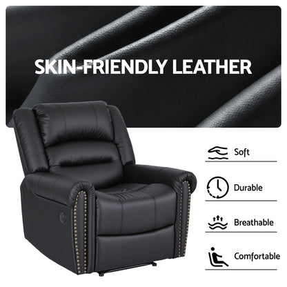 Artiss Leather Manual Recliner Chair with USB Charge Port, Overstuffed Armchair Sofa for Living Room and Nursery, Asjustable Theater Reclining Lounge with Comfortable Wide Seat, 150kg Capacity, Black-Furniture > Bar Stools &amp; Chairs > Arm Chairs &amp; Recliners-PEROZ Accessories