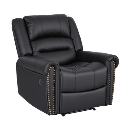 Artiss Leather Manual Recliner Chair with USB Charge Port, Overstuffed Armchair Sofa for Living Room and Nursery, Asjustable Theater Reclining Lounge with Comfortable Wide Seat, 150kg Capacity, Black-Furniture > Bar Stools &amp; Chairs > Arm Chairs &amp; Recliners-PEROZ Accessories