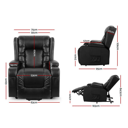 Artiss Recliner Chair Lift Assist Heated Massage Chair Leather Rukwa-Health &amp; Beauty > Massage-PEROZ Accessories