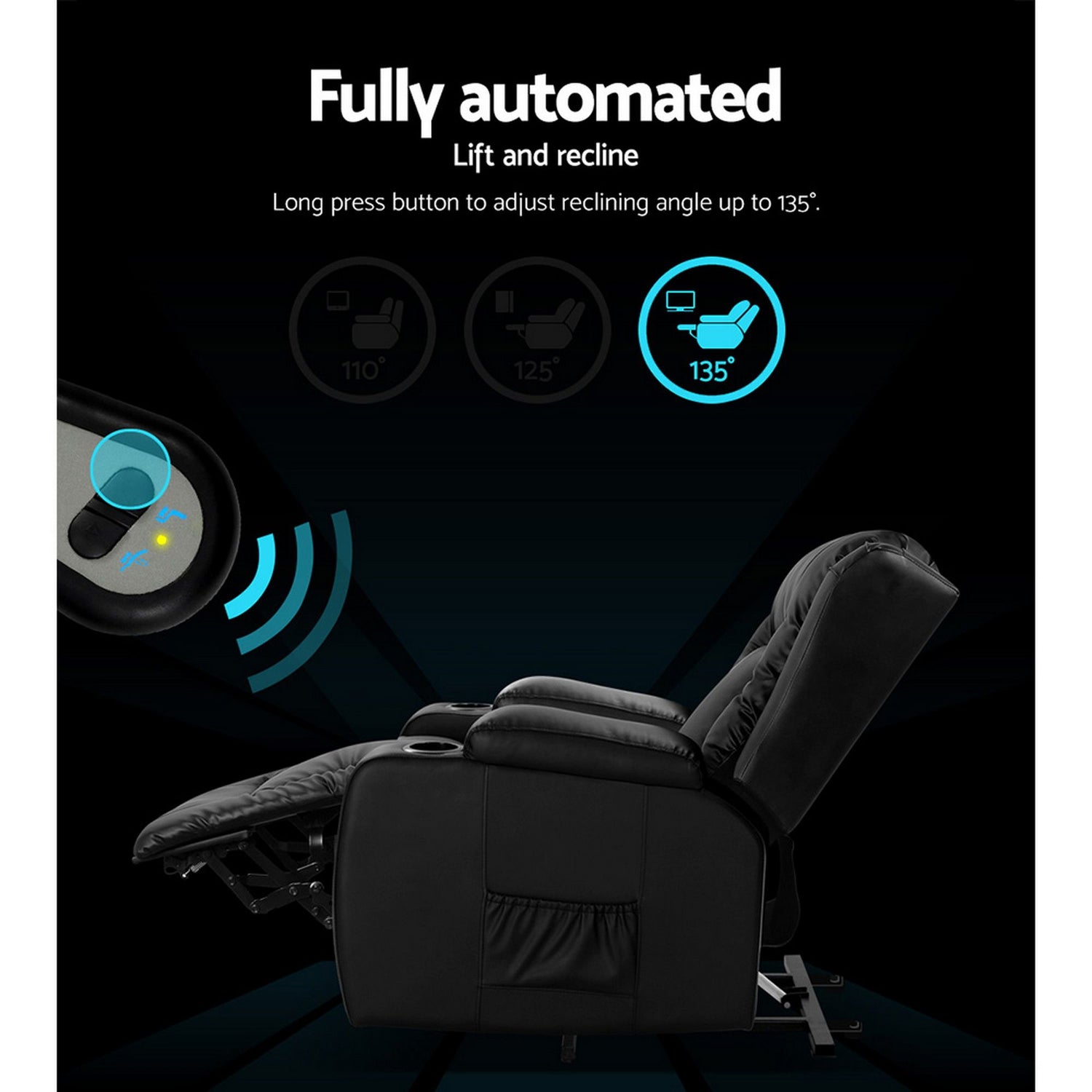 Artiss Recliner Chair Lift Assist Heated Massage Chair Leather Rukwa-Health &amp; Beauty > Massage-PEROZ Accessories