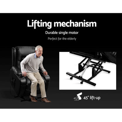 Artiss Recliner Chair Lift Assist Heated Massage Chair Leather Rukwa-Health &amp; Beauty > Massage-PEROZ Accessories