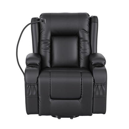 Artiss Power Lift Recliner Chair with Massage and Heat for Elderly, Electric Sofa Reclining Chair with USB and Phone Holder, PU Leather Comfy Armchair for Living Room, 2 Cup Holder &amp; 4 Pockets, Black-Furniture > Bar Stools &amp; Chairs > Arm Chairs &amp; Recliners-PEROZ Accessories