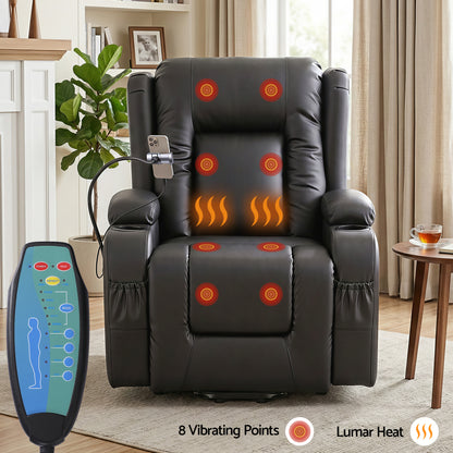 Artiss Power Lift Recliner Chair with Massage and Heat for Elderly, Electric Sofa Reclining Chair with USB and Phone Holder, PU Leather Comfy Armchair for Living Room, 2 Cup Holder &amp; 4 Pockets, Black-Furniture > Bar Stools &amp; Chairs > Arm Chairs &amp; Recliners-PEROZ Accessories