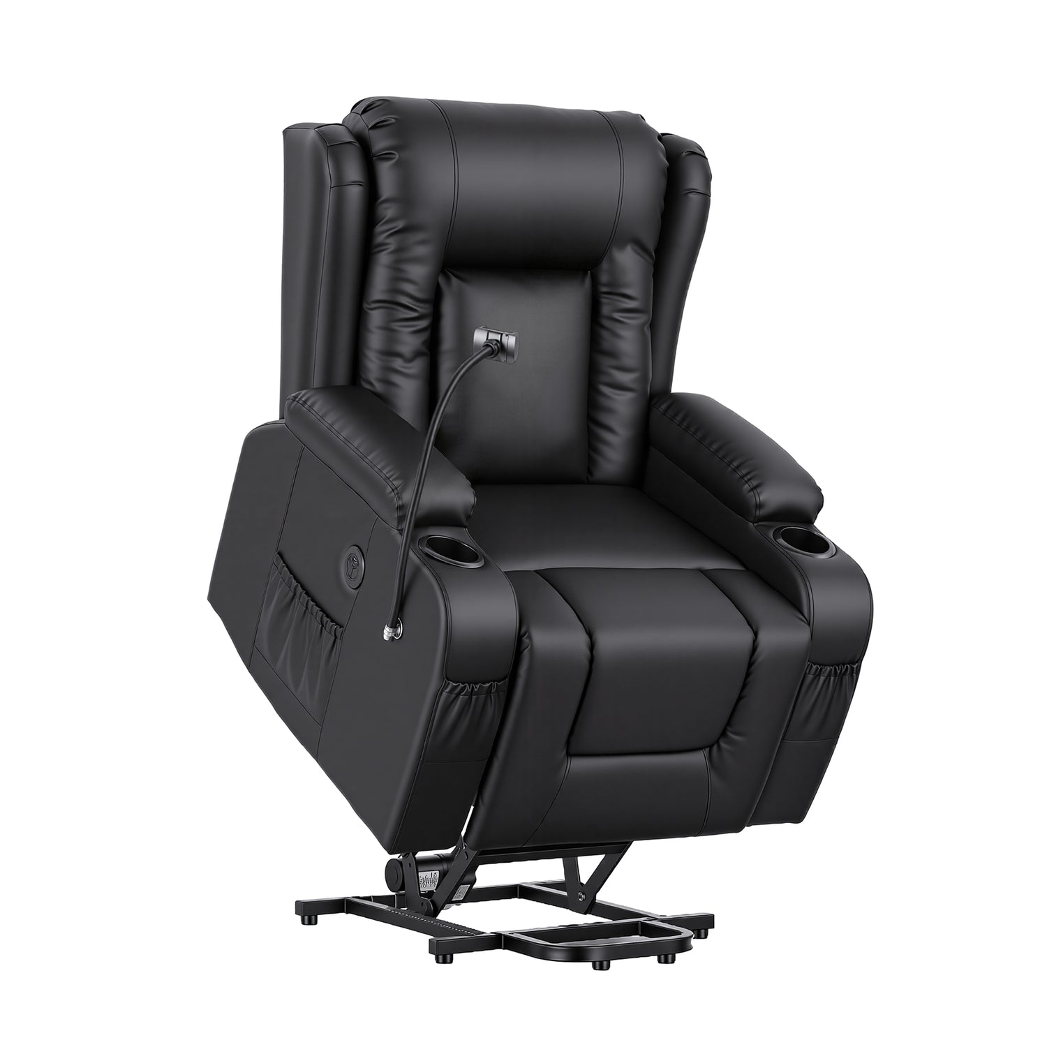 Artiss Power Lift Recliner Chair with Massage and Heat for Elderly, Electric Sofa Reclining Chair with USB and Phone Holder, PU Leather Comfy Armchair for Living Room, 2 Cup Holder &amp; 4 Pockets, Black-Furniture > Bar Stools &amp; Chairs > Arm Chairs &amp; Recliners-PEROZ Accessories