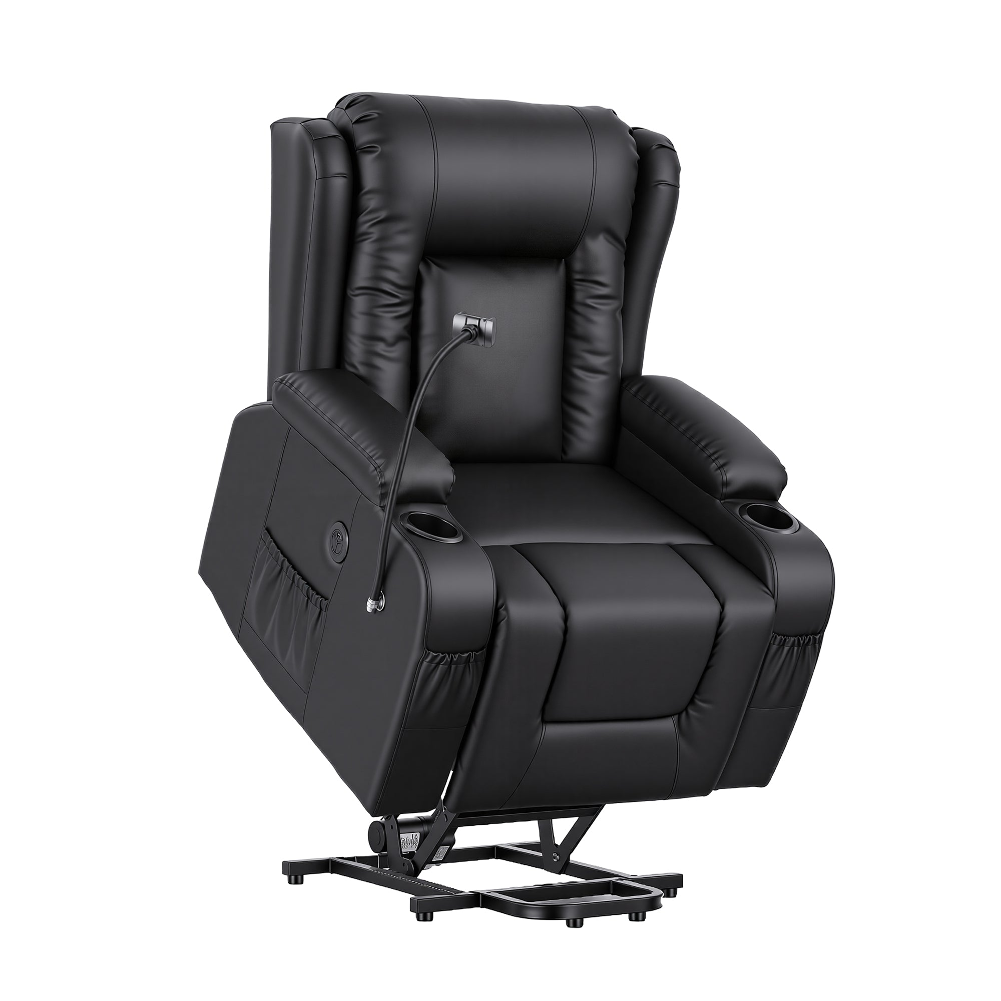 Artiss Power Lift Recliner Chair with Massage and Heat for Elderly, Electric Sofa Reclining Chair with USB and Phone Holder, PU Leather Comfy Armchair for Living Room, 2 Cup Holder &amp; 4 Pockets, Black-Furniture > Bar Stools &amp; Chairs > Arm Chairs &amp; Recliners-PEROZ Accessories