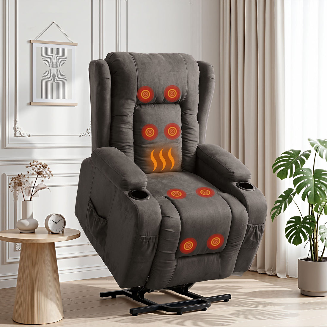 Artiss Recliner Chair Lift Assist Heated Massage Chair Velvet Rukwa-Health &amp; Beauty > Massage-PEROZ Accessories
