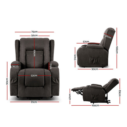 Artiss Recliner Chair Lift Assist Heated Massage Chair Velvet Rukwa-Health &amp; Beauty > Massage-PEROZ Accessories