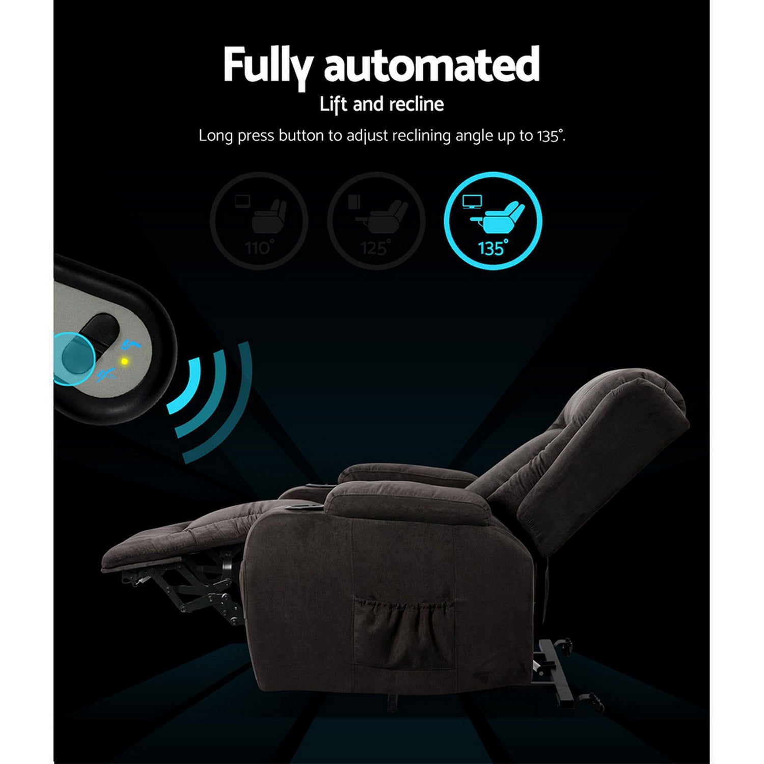 Artiss Recliner Chair Lift Assist Heated Massage Chair Velvet Rukwa-Health &amp; Beauty > Massage-PEROZ Accessories