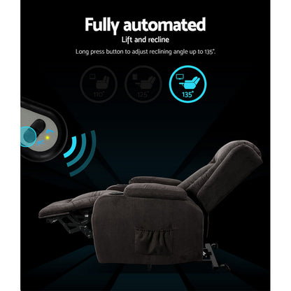 Artiss Recliner Chair Lift Assist Heated Massage Chair Velvet Rukwa-Health &amp; Beauty > Massage-PEROZ Accessories