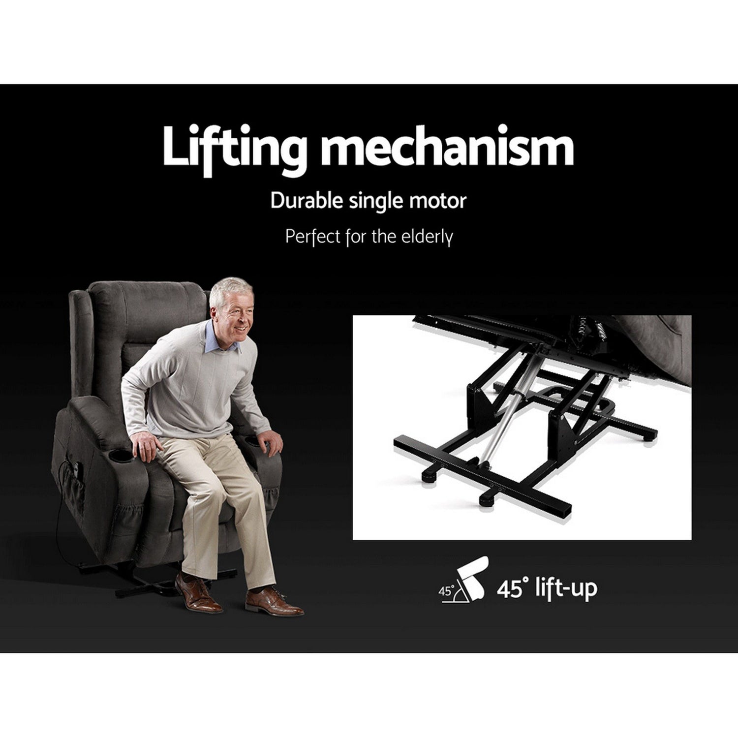 Artiss Recliner Chair Lift Assist Heated Massage Chair Velvet Rukwa-Health &amp; Beauty > Massage-PEROZ Accessories