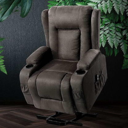 Artiss Recliner Chair Lift Assist Heated Massage Chair Velvet Rukwa-Health &amp; Beauty > Massage-PEROZ Accessories