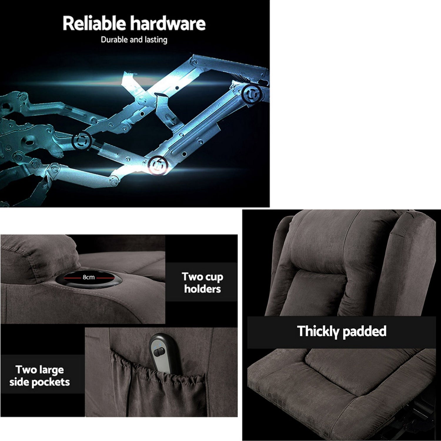 Artiss Recliner Chair Lift Assist Heated Massage Chair Velvet Rukwa-Health &amp; Beauty > Massage-PEROZ Accessories