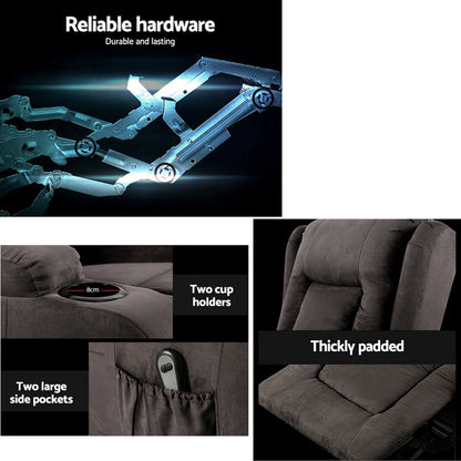 Artiss Recliner Chair Lift Assist Heated Massage Chair Velvet Rukwa-Health &amp; Beauty > Massage-PEROZ Accessories