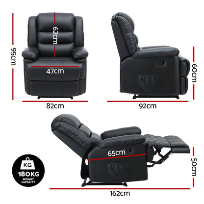 Artiss Manual Recliner Chair Leather Reclining Sofa with 16color Led Black-Furniture > Bar Stools &amp; Chairs > Arm Chairs &amp; Recliners-PEROZ Accessories