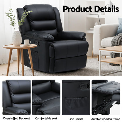 Artiss Manual Recliner Chair Leather Reclining Sofa with 16color Led Black-Furniture > Bar Stools &amp; Chairs > Arm Chairs &amp; Recliners-PEROZ Accessories