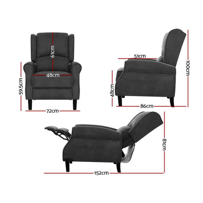 Artiss Recliner Chair Adjustable Sofa Lounge Soft Suede Armchair Couch Charcoal-Furniture > Living Room-PEROZ Accessories