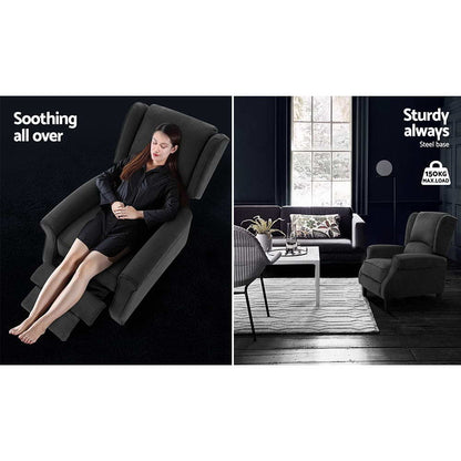 Artiss Recliner Chair Adjustable Sofa Lounge Soft Suede Armchair Couch Charcoal-Furniture > Living Room-PEROZ Accessories